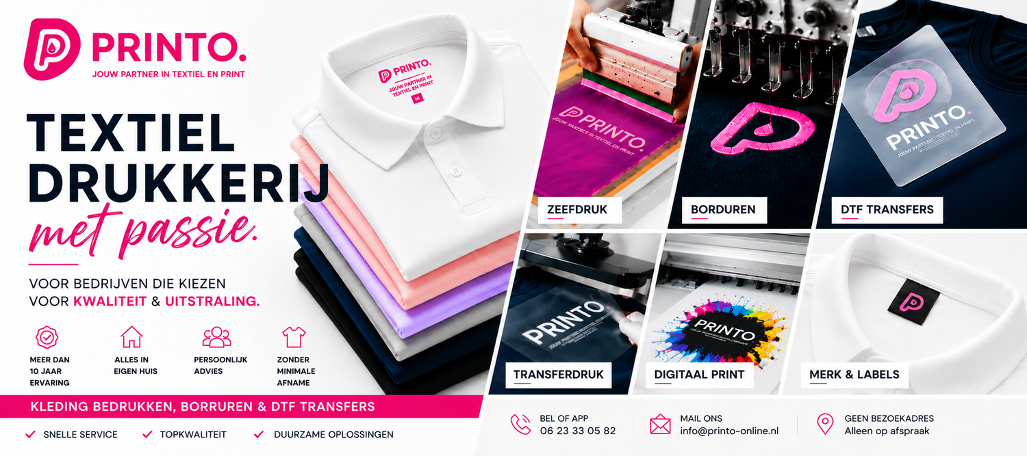 Kleding bedrukken en borduren voor bedrijven, werkkleding, bedrijfskleding en DTF transfers door Printo Textieldrukkerij